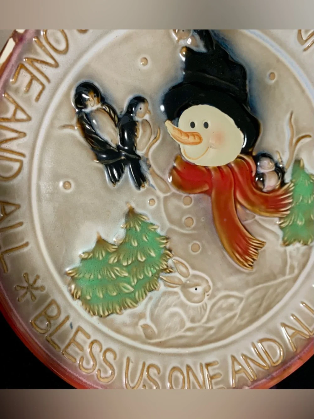 🔍Debbie Mumm “Gathering of Angels” Plate + Vintage Gift Magic Snowman Platter